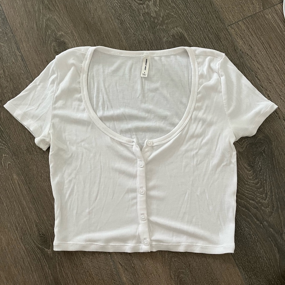 Sunday Best White Cropped Button-Up Tee
